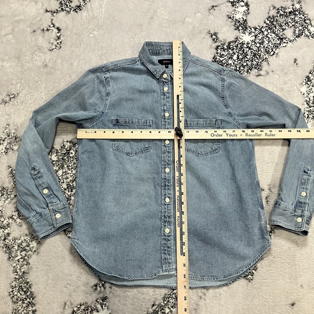 Quince Chambray Distressed Denim Button Down Shirt Womens Size Medium Capsule - Picture 2 of 8